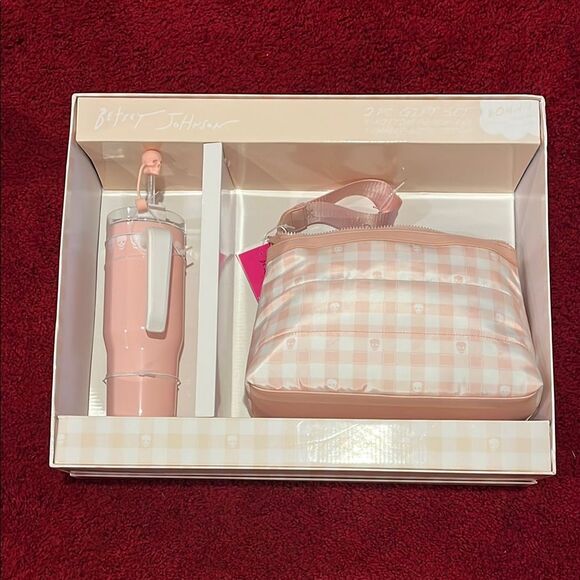 Betsey Johnson Pink Gingham Mug and Bag Set - Picture 1 of 5
